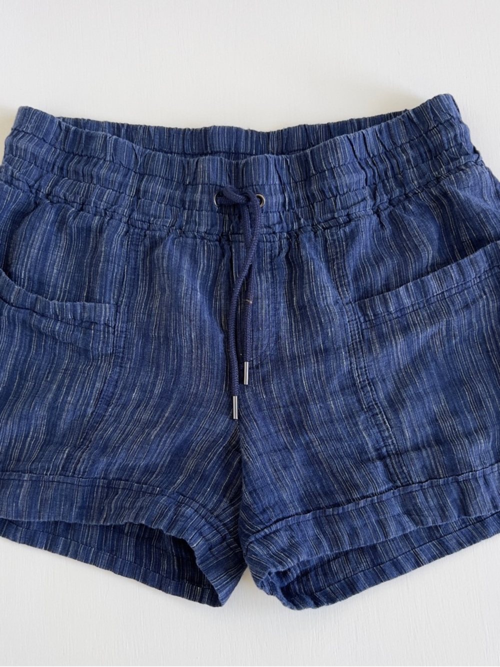 Athleta Indigo Striped Athletic Pull‑Tie Shorts